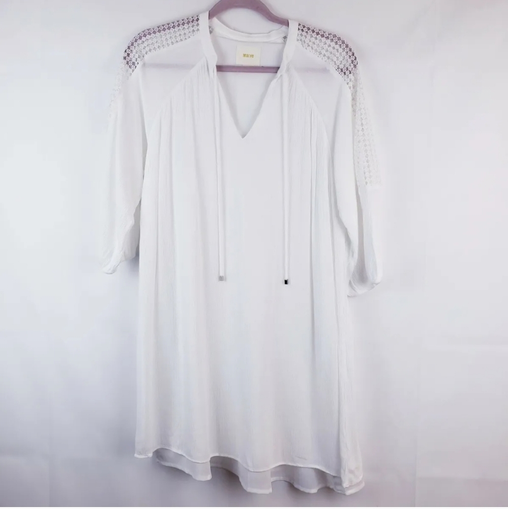 Maeve Anthropologie White Crouchet Sleeve Lined Boho Mini Dress, Size S